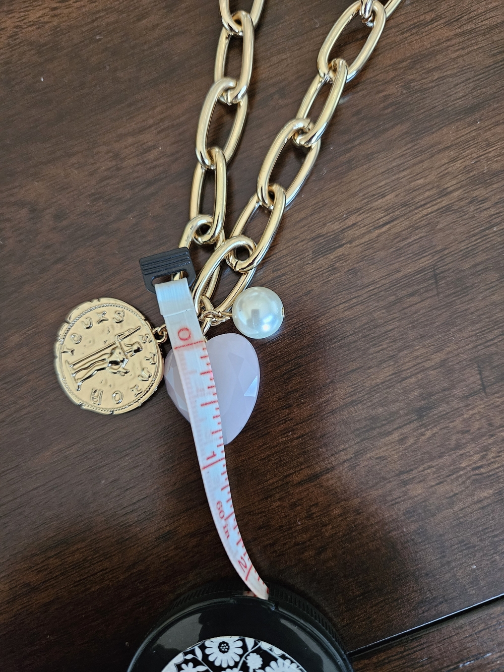 J.Crew Puffy Heart, Coin & Pearl Charm Chain Necklace, Gold/ Pink, White - Picture 5 of 5